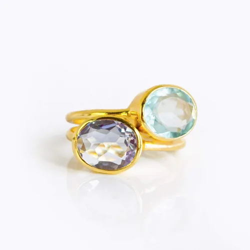 Vista 86 de Oval Birthstone Ring Bezel Set in Vermeil Gold, Sterling Silver, or Rose Gold, Stacking Birthstone Ring [rOMB]