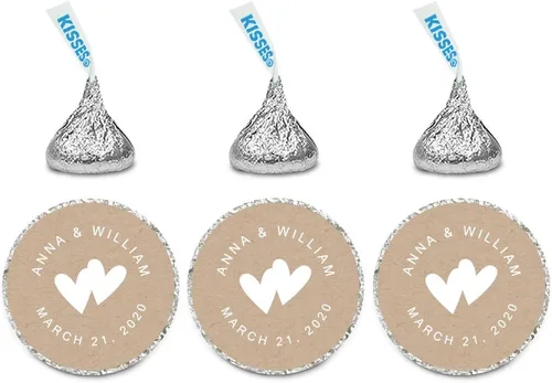 Vista 19 de Andaz Press Etiquetas personalizadas de gota de chocolate para boda, nombres y fecha redondos, turquesa aguamarina, paquete de 240, personalizadas