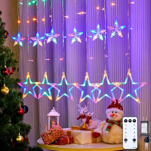 Vista 11 de Luces de Cortina de Estrellas para Dormitorio - Enchufables de 9 pies, 138 Luces LED de Hadas Centelleantes con 12 Gotas de Estrellas, Luces