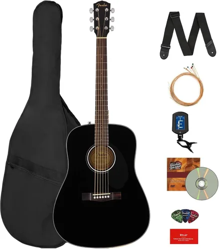 Vista 18 de Fender Guitarra acústica Dreadnought - Paquete natural con estuche, afinador, cuerdas, correa y púas