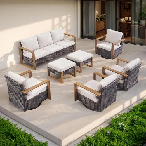Vista 50 de Rilyson Sofá de mimbre para patio al aire libre, sofá de muebles de patio de ratán con marco resistente, mimbre de polietileno para todo