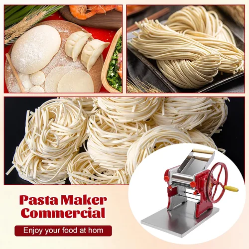 Vista 4 de Máquina para hacer pasta, máquina manual de fideos, rodillo de masa de pasta con cuchilla, fabricante de fideos de manivela para espaguetis