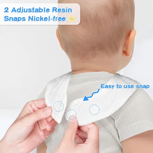 Vista 3 de Baberos de muselina para bebé, 8 unidades, algodón suave, ajustable, babero absorbente y transpirable, baberos de alimentación para dentición babeo