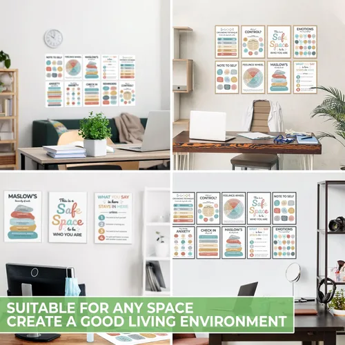 Vista 6 de 12 piezas de carteles de salud mental, decoración de oficina de terapia, imprescindibles para oficina de consejería, suministros para consejeros