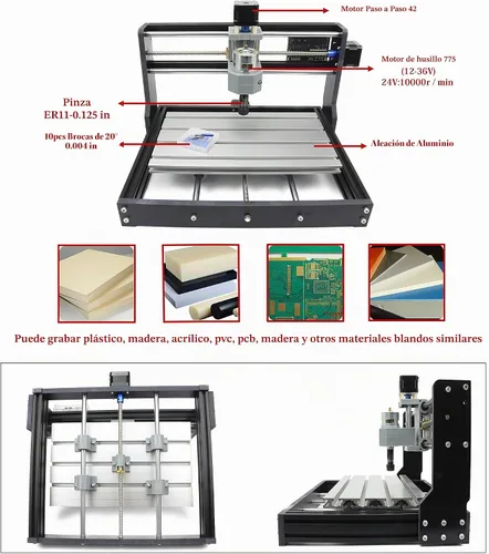 Vista 4 de RATTMMOTOR 3018-PRO DIY CNC Router Kit+GRBL controlador fuera de línea, 3 ejes Hobby CNC Router Machine, plástico acrílico PVC PCB madera mini