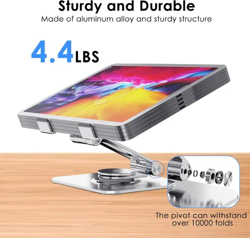 Vista 2 de Soporte para tablet para escritorio, giratorio de 360° para soporte de iPad, soporte ajustable de aluminio para tableta, compatible con iPad Pro Air
