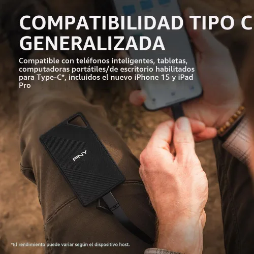 Vista 6 de PNY RP60 - SSD portátil de 2TB, hasta 2000MB/s, USB-C, USB 3.2 Gen2x2 - Resistente, con clasificación IP65, resistente al agua/polvo/caídas - Para