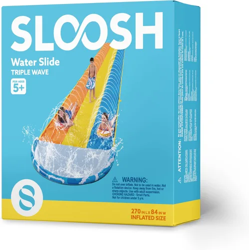 Vista 9 de Sloosh Tobogán acuático triple para césped de 22.5 x 82 pulgadas, agua de césped resistente con 3 tablas de cuerpo y rociador deslizante para niños