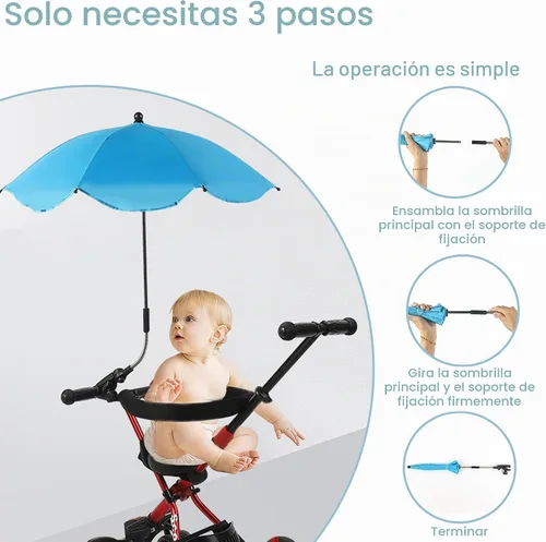 Vista 7 de Sombrilla de 30 pulgadas con abrazadera, sombrilla impermeable para niños al aire libre, paraguas con clip en sillas de playa, cochecitos, sillas