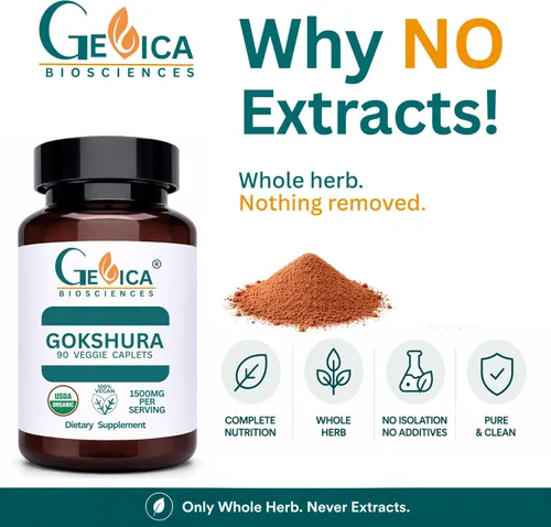 Vista 4 de Gokshura (Tribulus terrestris) - USDA Organic, 1500 mg por porción, hierbas enteras en polvo, sin extracto, certificado NPOP y BioAgriCert, 90
