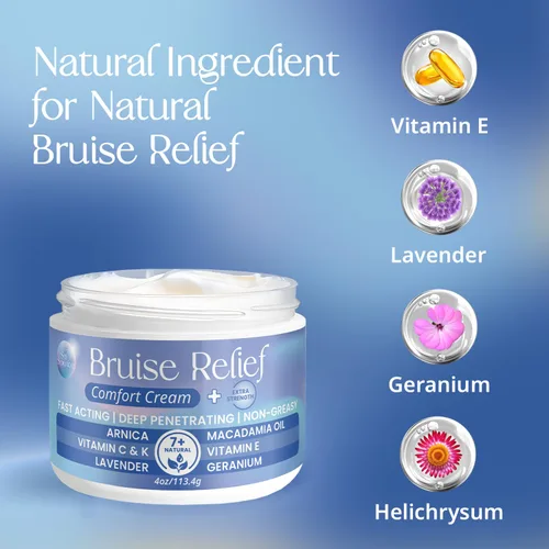 Vista 6 de Crema para aliviar moretones con árnica y vitamina K - Fórmula extra fuerte para moretones, decoloración y piel fina - Hidratante de rápida
