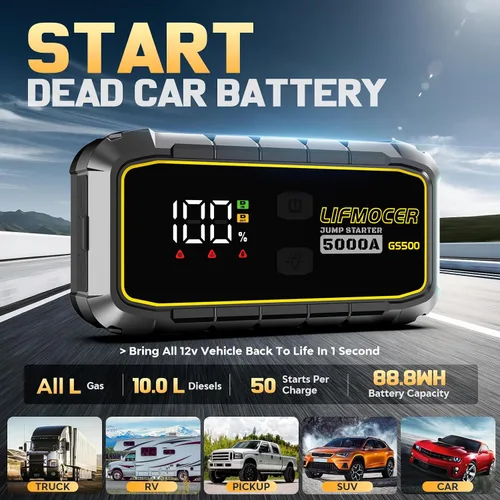 Vista 3 de LIFMOCER GS500 Arrancador de Automóvil - Arrancador de Batería de Automóvil de 5000A para Todos los Motores de Gasolina y Motores Diesel de hasta