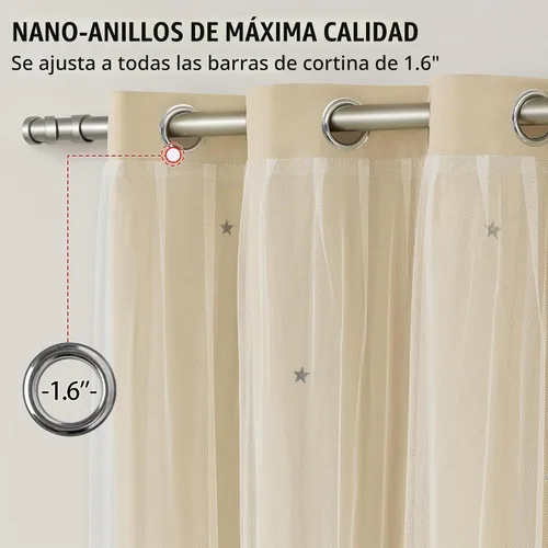 Vista 5 de XiDi - Cortinas beige con superposición transparente para sala de estar y dormitorio, ventana pequeña, 2 paneles, 80% de oscurecimiento, cortinas