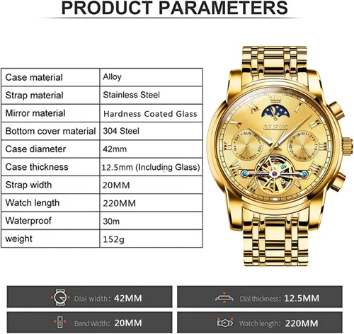 Vista 5 de OLEVS Reloj automático de lujo sin batería reloj de pulsera mecánico impermeable de acero inoxidable Tourbillon esqueleto de pulsera ajustable