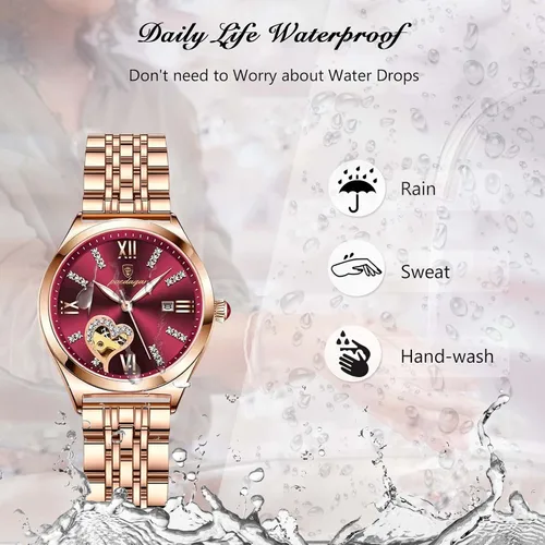 Vista 6 de RORIOS Reloj mecánico automático con correa de acero inoxidable, reloj luminoso de cuerda automática para mujer