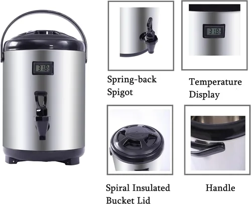 Vista 4 de Dispensador de bebidas aislado de acero inoxidable, dispensador térmico aislado de bebidas frías y calientes con grifo para té caliente, café, leche