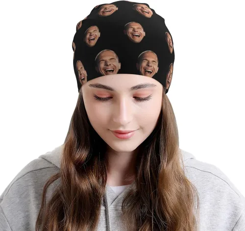 Vista 2 de Gorro de béisbol con cara personalizada, gorra de béisbol de hip hop, sombrero de punto divertido