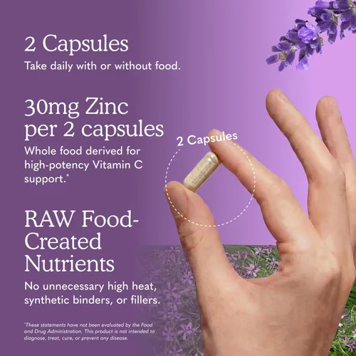 Vista 5 de Garden of Life Vitamina de zinc, suplemento alimenticio con vitamina C, vegano, 60 cápsulas
