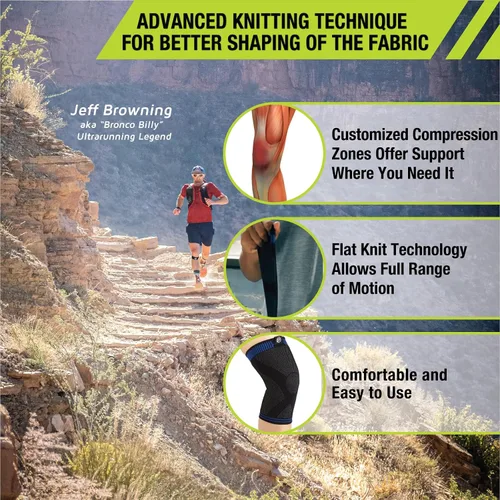 Vista 3 de Pro-Tec Athletics Rodillera plana 3D, tecnología avanzada de punto plano para un ajuste personalizado, tela elástica multidireccional transpirable