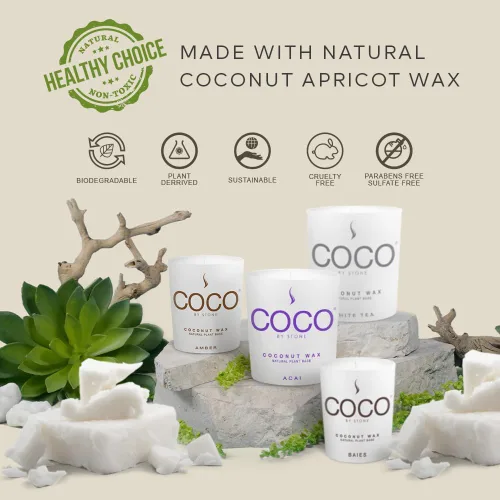 Vista 4 de COCO by Stone Vela de 6.5 onzas, vela de cera de albaricoque de coco para el hogar (ámbar), producto de fragancia para el hogar, vela de 1 mecha
