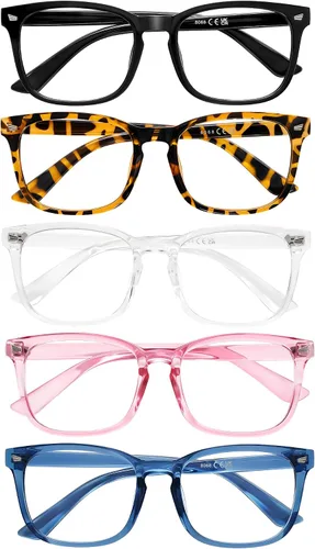 Vista 7 de Paquete de 5 lentes de lectura para hombres y mujeres, con bloqueo de luz azul, para lectura frente a la computadora, reflejos UV (negro, 3.75x)