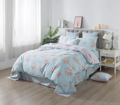 Vista 7 de FADFAY Juego de funda de edredón tamaño individual azul con flores de rosa y peonía, ropa de cama rústica con flores de peonía, juego de funda