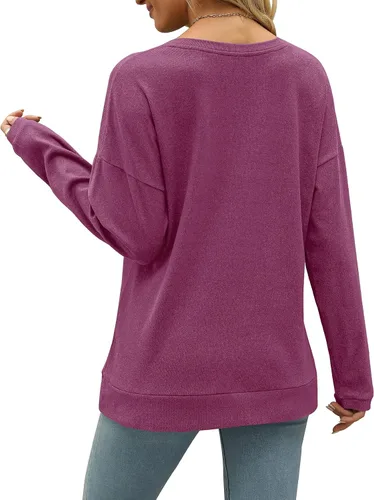 Vista 4 de Sudaderas casuales para mujer, camisetas Henley de manga larga con botones