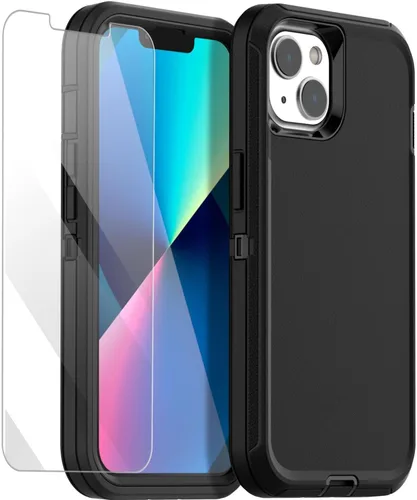 Vista 11 de AICase para iPhone 13/iPhone 14 con funda con clip para cinturón, protector de pantalla, funda protectora resistente de grado militar, protección