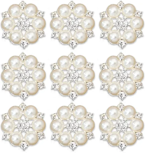 Vista 13 de 30 piezas chapadas en plata de 5 pétalos, cuentas de flores de diamantes de imitación, botón de adorno para ropa hecha a mano, zapatos, sombreros