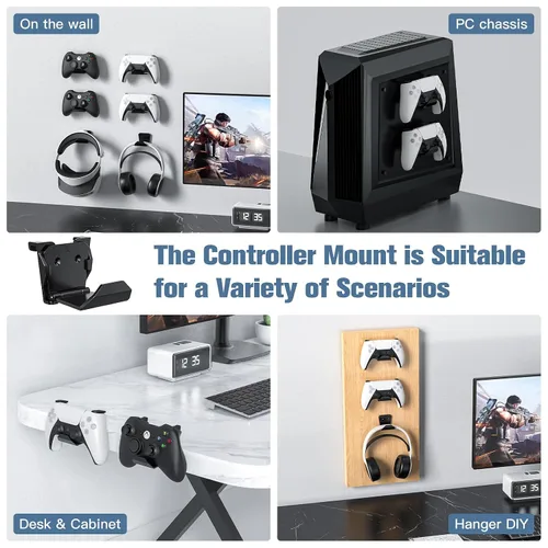 Vista 6 de KUNSLUCK 6 Pack Controller Wall Mount Universal Game Controller Holder for PS5, Xbox, Switch Adhesive or Screw Installation Headset & Controller
