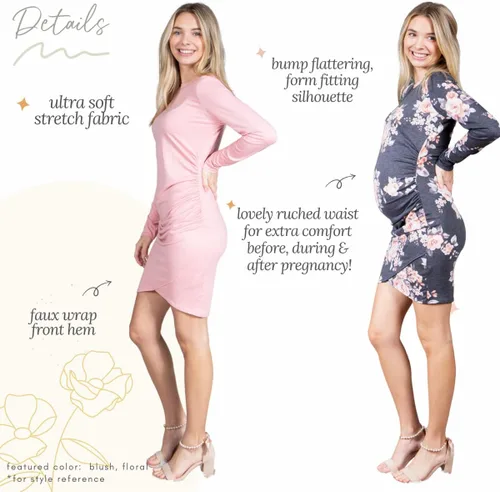 Vista 6 de Mommy and Me - Vestidos a juego Vestido de maternidad fruncido elástico con dobladillo de tulipán fruncido, lindo atuendo para sesión de fotos