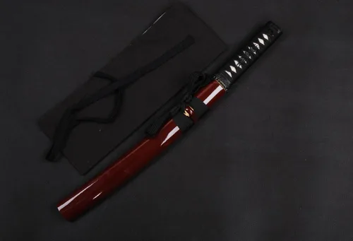Vista 2 de Katana corta de espiga completa de acero al carbono Samurai japonés Tanto de acero al carbono