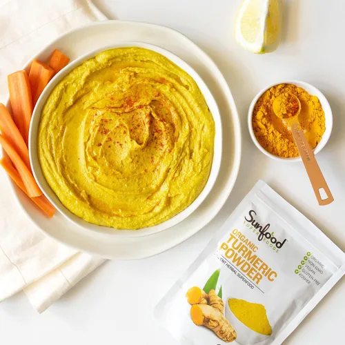 Vista 3 de Sunfood Superfoods Polvo de cúrcuma orgánica, polvo de raíz de cúrcuma molida, especia de cúrcuma molida pura, uso para condimentos, té, leche