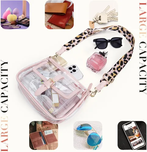 Vista 3 de Cartera de hombro transparente con correa de guitarra de Missnine, bolsa cruzada aprobada para estadio, bolsa de concierto para mujer de PVC