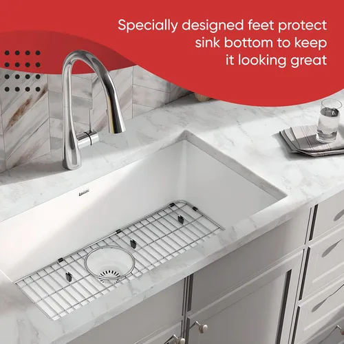 Vista 6 de Protectores de fregadero para fregadero de cocina, rejilla protectora de acero inoxidable 27 1/2 x 13 1/2, estante para fregadero inferior
