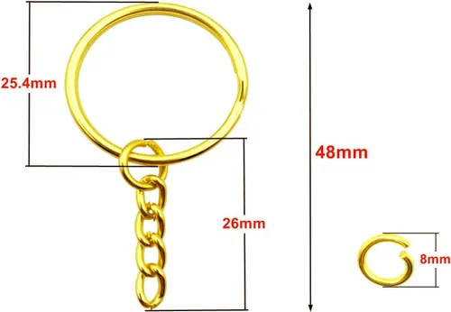 Vista 2 de 100 juegos de llaveros de 1 pulgada, llavero redondo dividido dorado con cadena y anillos de salto abiertos para hacer llaveros de bricolaje