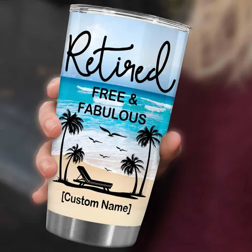 Vista 4 de WHIDOBE Regalos de jubilación personalizados para mujeres, vaso de 20 onzas con nombre personalizado, libre de jubilados y fabuloso, regalos