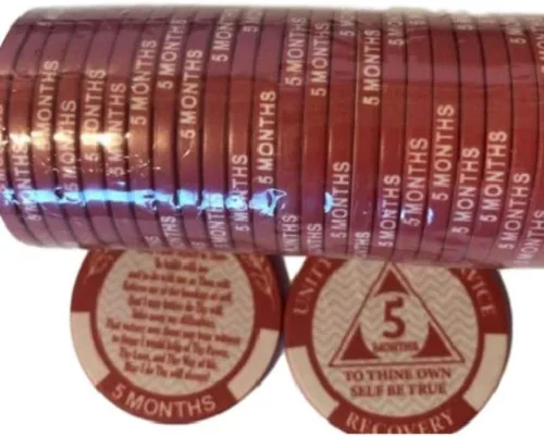 Vista 4 de 5 meses AA Chip Tercer Paso Oración en la parte posterior 150 Días Sobriedad Chip Mensual AA Monedas