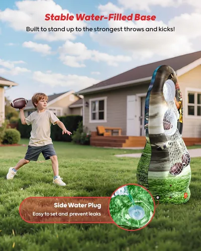 Vista 6 de QPAU Objetivo Inflable de Doble Agujero para Fútbol para Niños y Adultos, Juego de Lanzamiento de Tamaño Real para Patio Trasero con 4 Pelotas