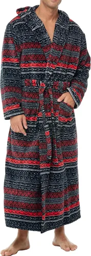 Vista 46 de Alexander Del Rossa Bata de baño de vellón afelpado suave, con capucha, para hombre, bata larga y cálida Verde militar
