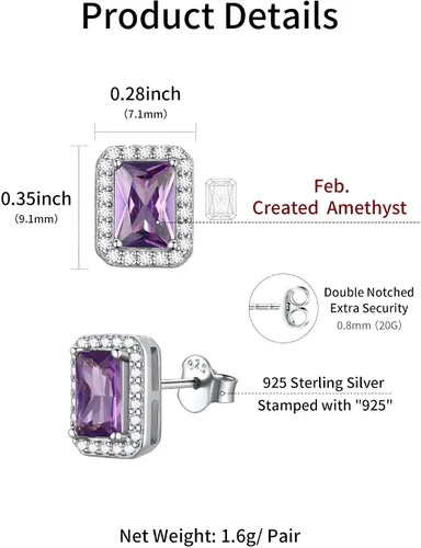 Vista 4 de ChicSilver Aretes de plata de ley 925 con forma de corazón, redondo, pera, esmeralda, piedra natal con halo para mujer, joyería de cumpleaños
