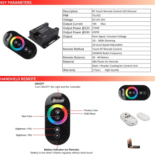 Vista 7 de RGB LED Dimmer Switch, DC 12V-24V RGB Dimmer Switch with Touch Slide