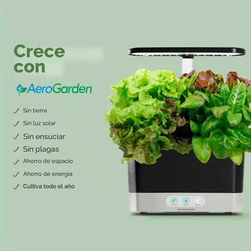 Vista 5 de Sistema hidropónico de jardín interior AeroGarden Harvest con luz de cultivo LED y kit de hierbas, con capacidad para hasta 6 cápsulas, color blanco