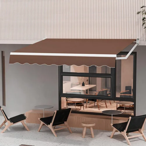 Vista 19 de Giantex Toldo retráctil para patio – Refugio solar de 8 x 6.6 pies con manivela manual fácil, estructura metálica de alta resistencia, toldo Beige