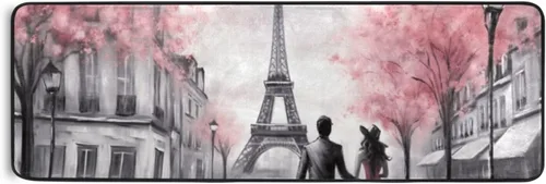Vista 3 de Pink Paris Tower - Alfombra antideslizante rectangular lavable para dormitorio, sala de estar, baño, pasillos, decoración del hogar, 72 x 24 pulgadas