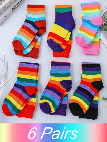 Vista 6 de Unittype 6 Pair Knee High Socks for Women Long Tube Striped Socks Roller Skate Socks for Girls Youth Christmas