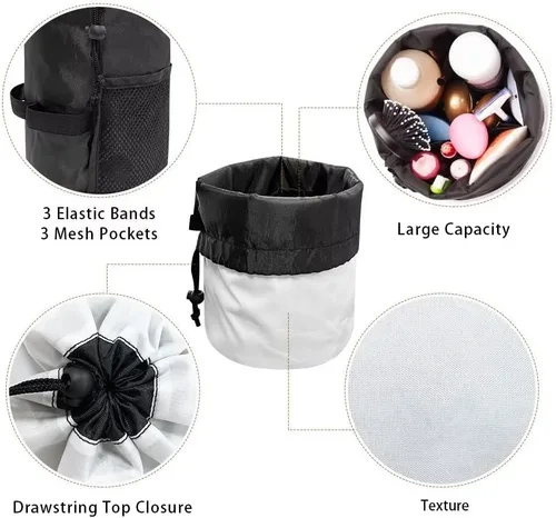 Vista 6 de Poceacles Bolsas de maquillaje con cordón para mujer, bolsa de cosméticos de viaje, multifuncional, bolsa de almacenamiento, Margarita azul