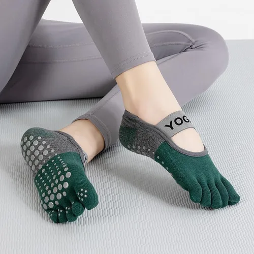 Vista 5 de RosyClouds Calcetines de yoga para mujer con agarres, calcetines antideslizantes para pilates, barras, ballet, fitness, 6 pares, Mix-6 pares