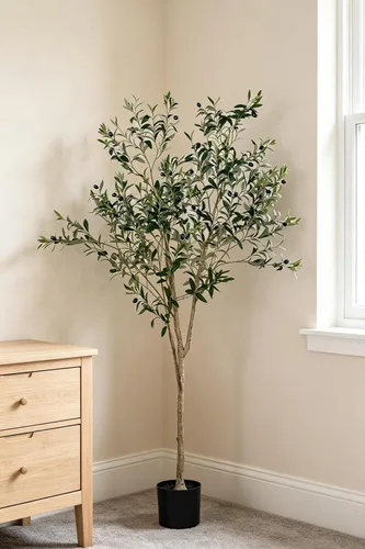 Vista 5 de Árbol de olivo artificial de 6 pies para decoración de sala de estar