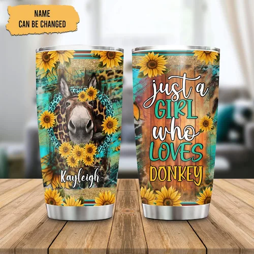 Vista 2 de Hyturtle Vaso de burro personalizado con texto en inglés Just A Girl Who Loves Donkeys, regalo personalizado de burro para niñas y mujeres, tazas